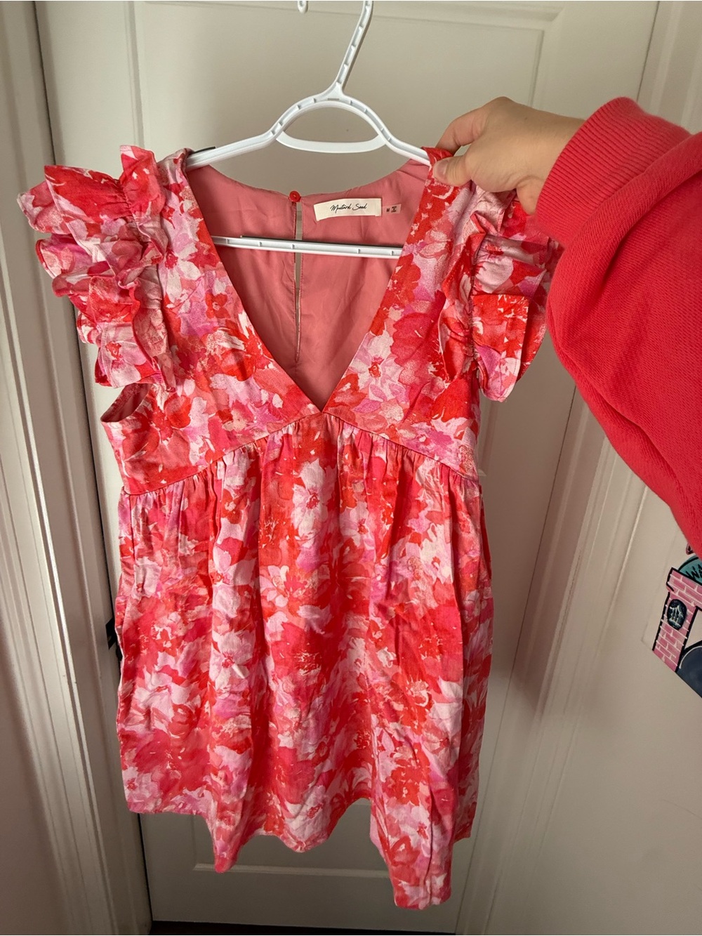 Floral Ruffle Sleeve Dress - Pink & Red
